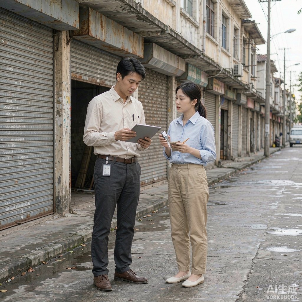 设计师在闲置街区现场踏勘测量