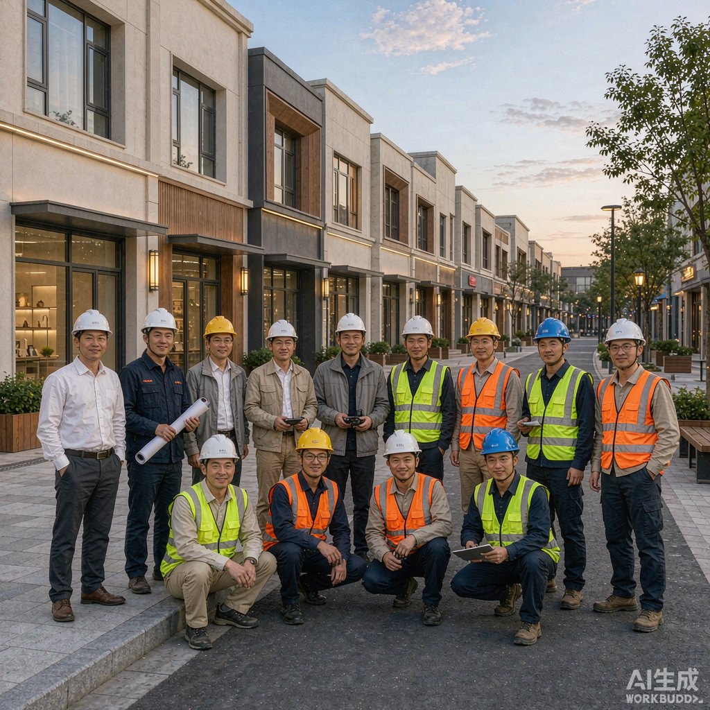 设计与施工团队在改造完成街区前合影