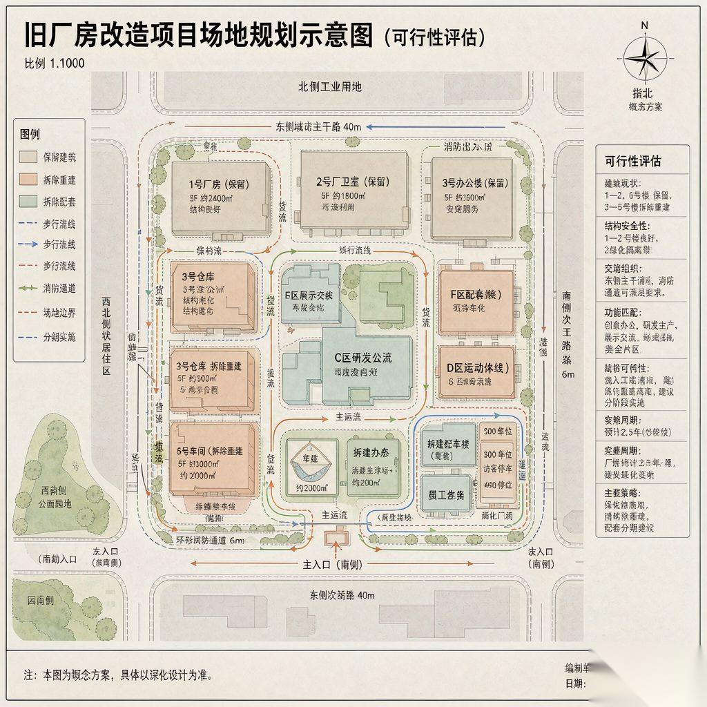 旧厂房改造可行性评估分区示意图
